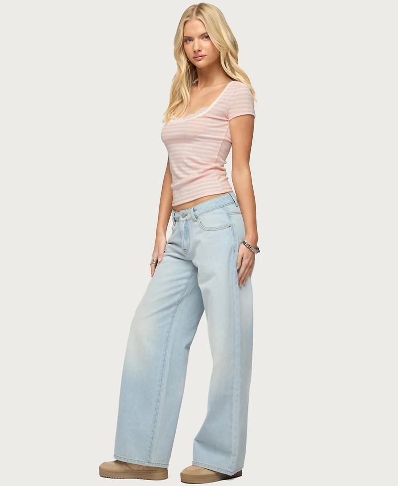 Edikted Women's Layered Lacey Striped T Shirt