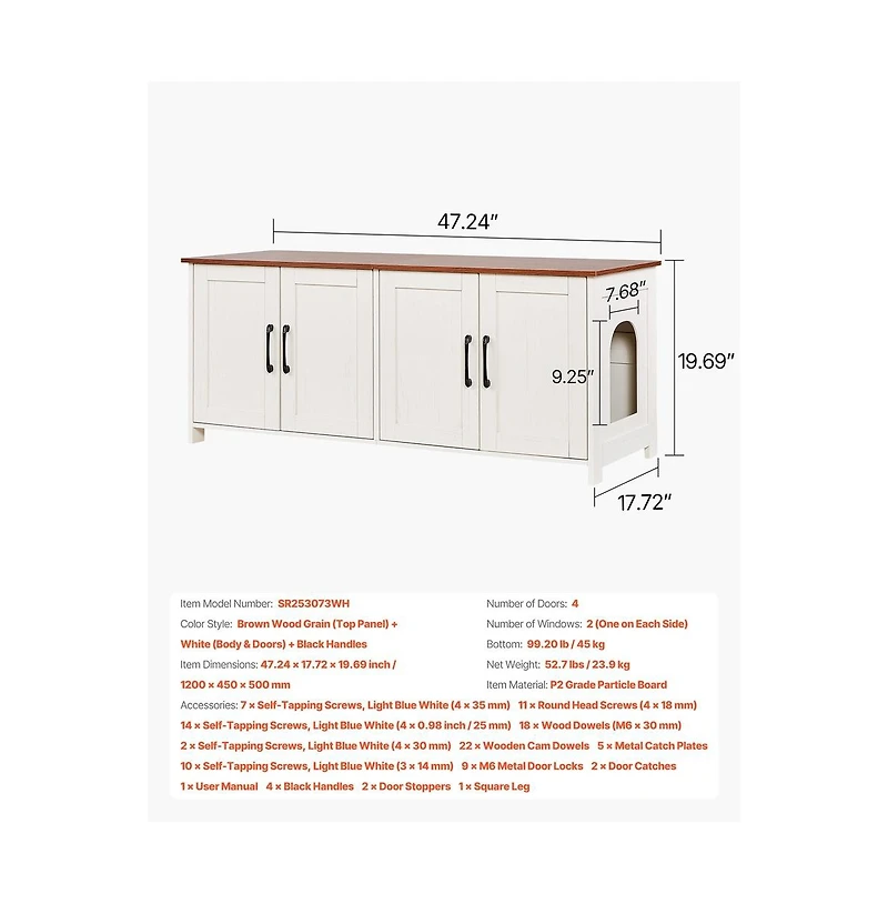 Sugift Cat Litter Box Enclosure for Multi Cats 47.2 in Hidden Litter Box Cabinet with 4 Doors