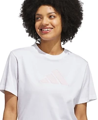 adidas Women's Gingham Big Logo Graphic Crewneck Cotton T-Shirt