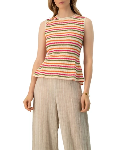 Ivonne Women's Sleeveless Peplum Striped Knit Blouse