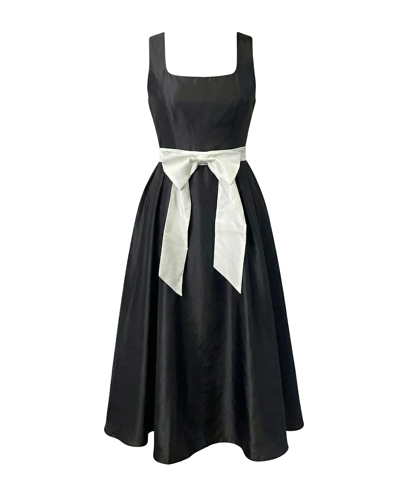 Modenaire Women's Sleeveless Contrast-Bow Midi Dress