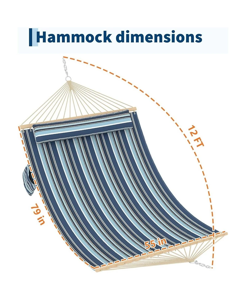 gaomon Double Quilted Fabric Hammock, 450 Lbs Capacity for Outdoor Patio Backyard Poolside,Stripes
