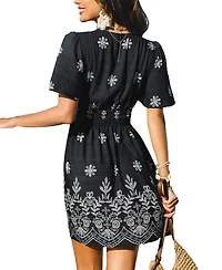 Cupshe Women's Printed V-Neck Short Sleeve Flowy Dress