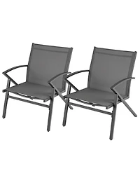 Gymax Patio Chairs 2 Pieces with Heavy Duty Metal Frame Curved Backrests and Armrests Outdoor