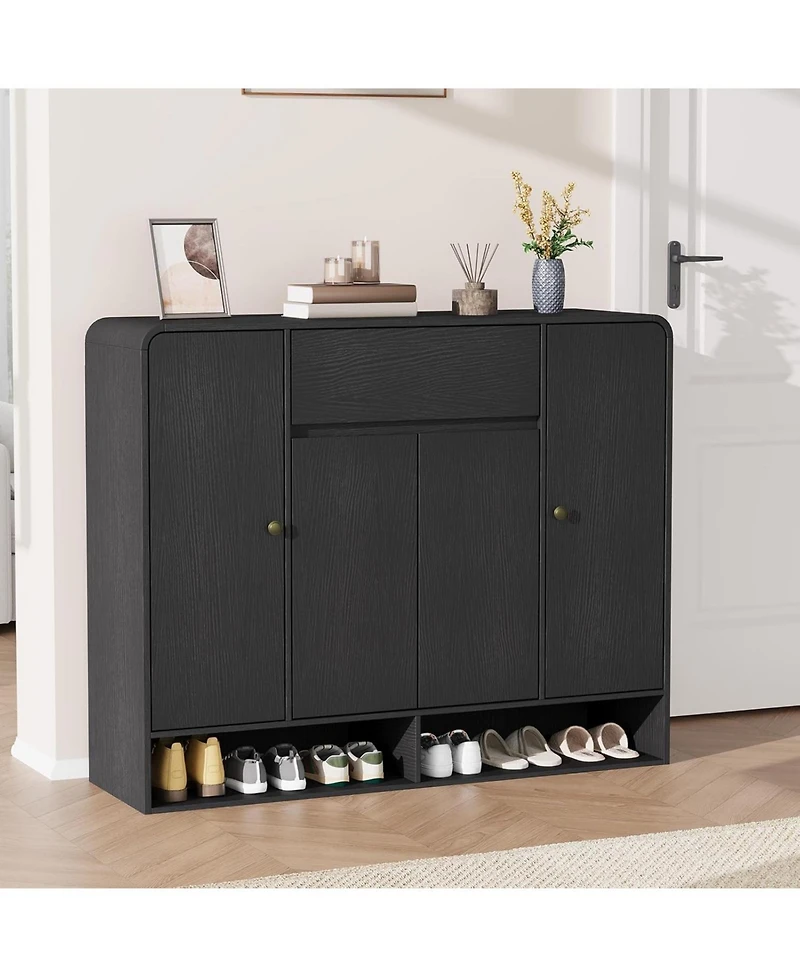 gaomon Shoe Cabinet with 4 Doors and 1 Drawer, Wood Storage Organizer Open Bottom Shelf, Modern Entryway for Hallway
