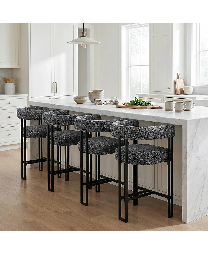 Maison Boucle 24" Fabric Counter Height Stools Set of 4 with Arms, Kitchen Island
