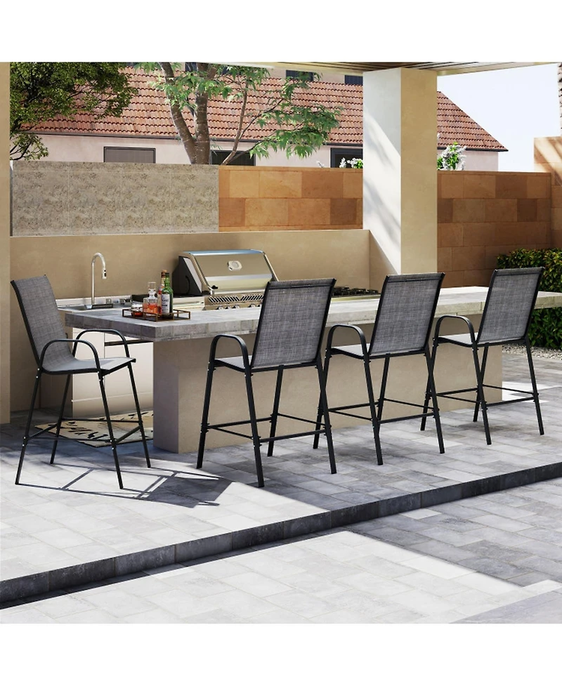Sugift 29 in Fabric Bar Height Patio Stools Set of 2 with Armrests