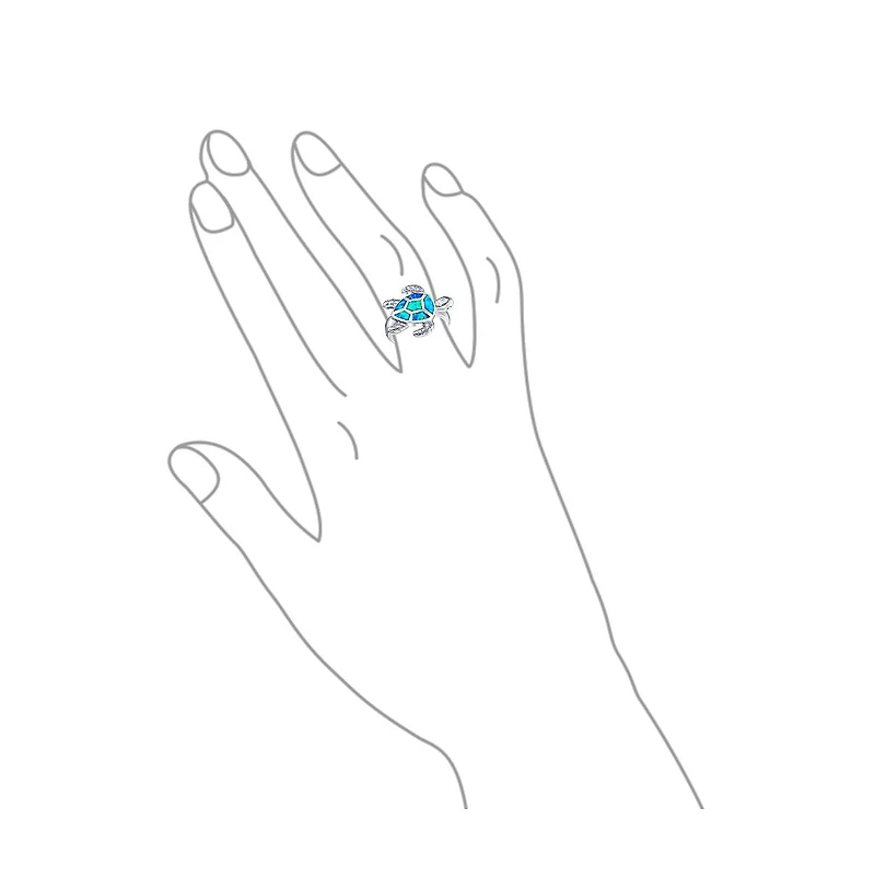 Bling Jewelry Nautical Tropical Created Opal Inlay Turtle Ring .925 Sterling Silver