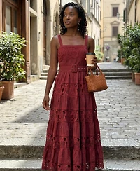 Modenaire Women's Belted Tiered Lace Midi Dress