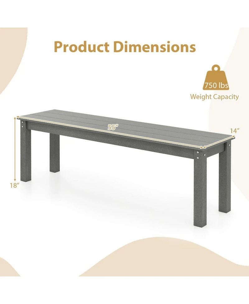 Gouun 55 in Hdpe Backless Outdoor Bench for 2-3 People 750 lbs Capacity