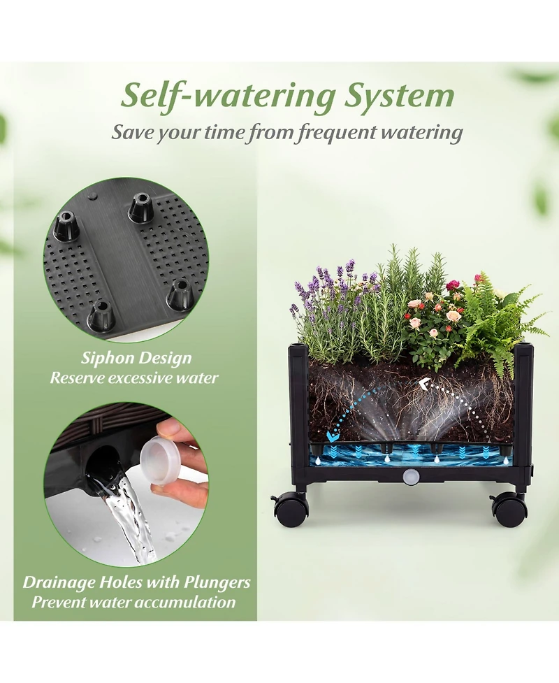 Gymax 2Pieces 5 Ft Self-Watering Planter Boxes w/Lattice Trellis and Roof Lockable Wheels
