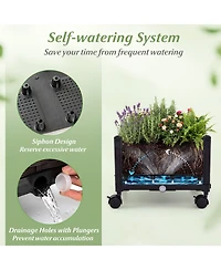 Gymax 2Pieces 5 Ft Self-Watering Planter Boxes w/Lattice Trellis and Roof Lockable Wheels