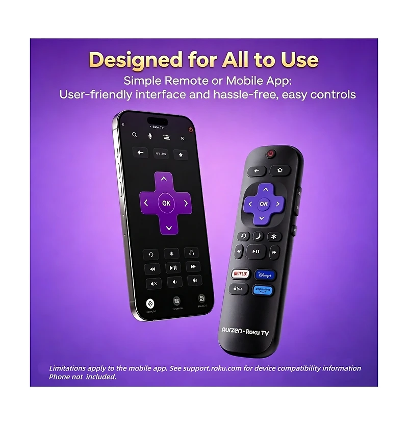 Aurzen Portable Mini Roku Tv Projector with Carrying Case, Roku Built-in, Dustproof Tech, 1080p Fhd, DoIby Audio, Auto Focus and Keystone