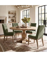 Maison Boucle abric Upholstered Dining Chairs Set of 2, High Back, Solid Wood