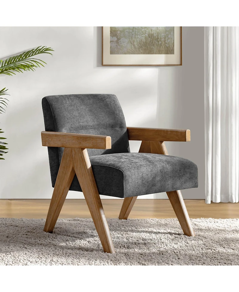 Hulala Home Donohoe Mid-Century Modern Accent Chair With Curved Wood Arms