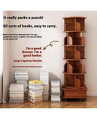 Rainsken 5 Tier Rotating Bookshelf, with Cabinet On Wheel, 360degree(s) Display Spinning Corner Book Shelf Tower, for Bedroom, Living Room, Study Room