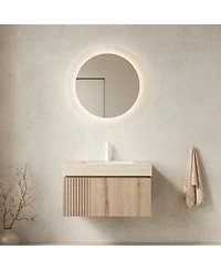 Sillysis Wall Mounted Bathroom Vanity With Sintered Stone Top Ceramic Sink Soft Close Storage Cabinet Pre Assembled