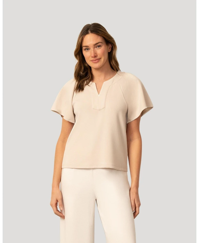 Cable & Gauge Women's Pick Stitch Split Neck Top