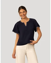 Cable & Gauge Women's Pick Stitch Split Neck Top