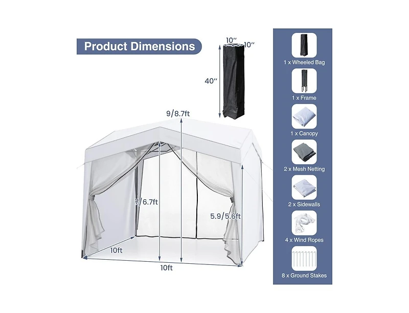 Boyel Living Pop up Canopy Tent with 4 Sidewalls Mesh Netting Wheeled Bag.
