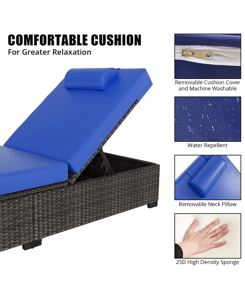 homfan Outdoor Pe Wicker Chaise Lounge Chairs Set of 2, Adjustable Reclining Brown with Cushions, Removable Table Top, Ideas for Patio, Poolside