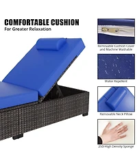 homfan Outdoor Pe Wicker Chaise Lounge Chairs Set of 2, Adjustable Reclining Brown with Cushions, Removable Table Top, Ideas for Patio, Poolside
