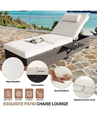 homfan Outdoor Pe Wicker Chaise Lounge Chairs Set of 2, Adjustable Reclining Brown with Cushions, Removable Table Top, Ideas for Patio, Poolside