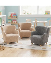Slickblue Kids Sherpa Armchair Sofa with Wooden Legs, Soft Comfy Toddler Seating Chair
