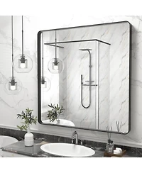 Apmir 36" x 36" High-Strength Tempered Glass and Aluminum Alloy Framed Wall Decor Bathroom Vanity Mirror in Matte Black