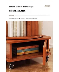 sumyeg 360 Degree Rotating Display Corner Bookshelf 6 Tier Bookcase Storage Rack with Wheels