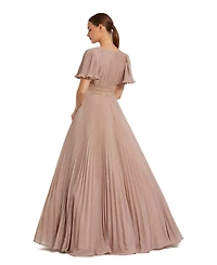 Mac Duggal Women's Pleated Shimmering Georgette Flutter Sleeve Gown