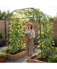 Gymax Metal Garden Arch Trellis for Climbing Plants Outdoor Wide Cucumber Trellis