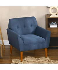 Homcom Accent Chair Button Tufted Armchair with Wood Legs for Living Room