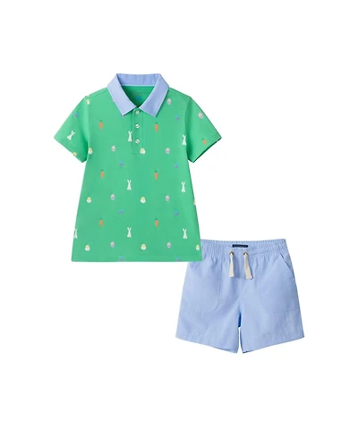 Andy & Evan Little Boys and Bunny Toss Knit Polo Short Set