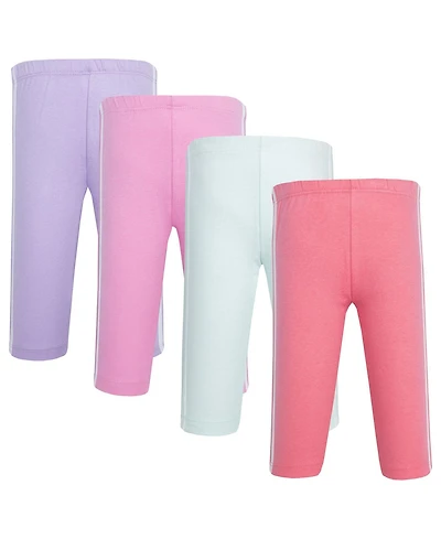Hudson Baby Toddler Girls Cotton 4 Pieces Pants and Leggings, Conch Shell Begonia.