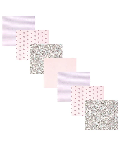 Hudson Baby Girl Cotton Poly Flannel Receiving Blankets Bundle, Outline Floral Soft Pink, One Size
