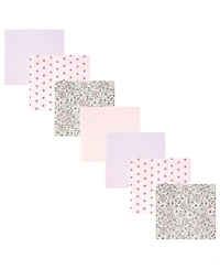 Hudson Baby Girl Cotton Poly Flannel Receiving Blankets Bundle, Outline Floral Soft Pink, One Size