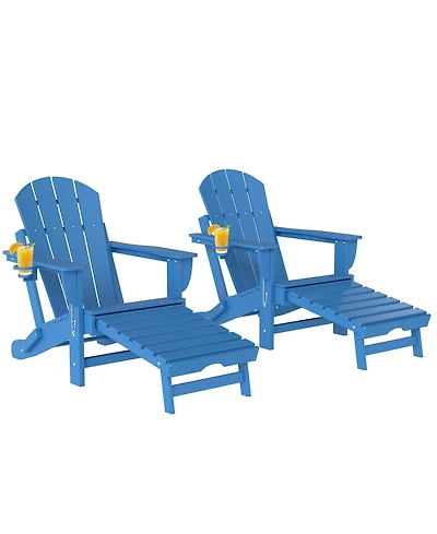Outsunny Adirondack Chair Set of 2, Hdpe Fire Pit Chair with Cup Holder