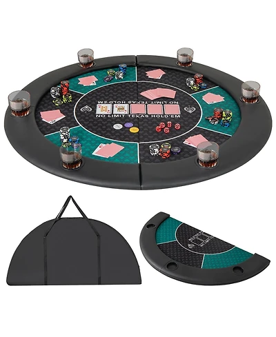 Slickblue Foldable Poker Table Top Round for 6 Players, Portable Card Game Mat