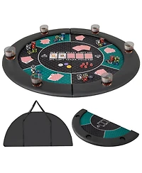 Slickblue Foldable Poker Table Top Round for 6 Players, Portable Card Game Mat