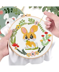 Gnuadz 4 Sets Embroidery Kit Rabbit Animal Cross Stitch Cloth Hoops Threads