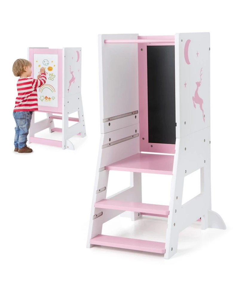 Gouun Toddler Kitchen Standing Tower with Chalkboard and Whiteboard