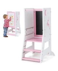 Gouun Toddler Kitchen Standing Tower with Chalkboard and Whiteboard