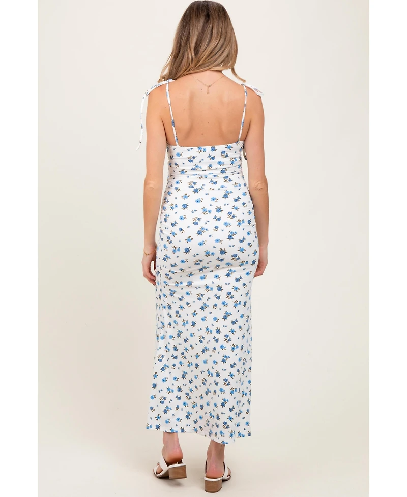 Pinkblush Red Ribbed Floral Shoulder Tie Maternity Maxi Dress