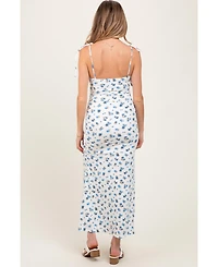 Pinkblush Red Ribbed Floral Shoulder Tie Maternity Maxi Dress