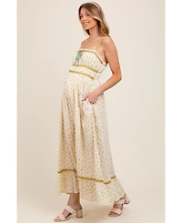 Pinkblush Maternity Yellow Floral Ribbon Detail Sleeveless Maxi Dress