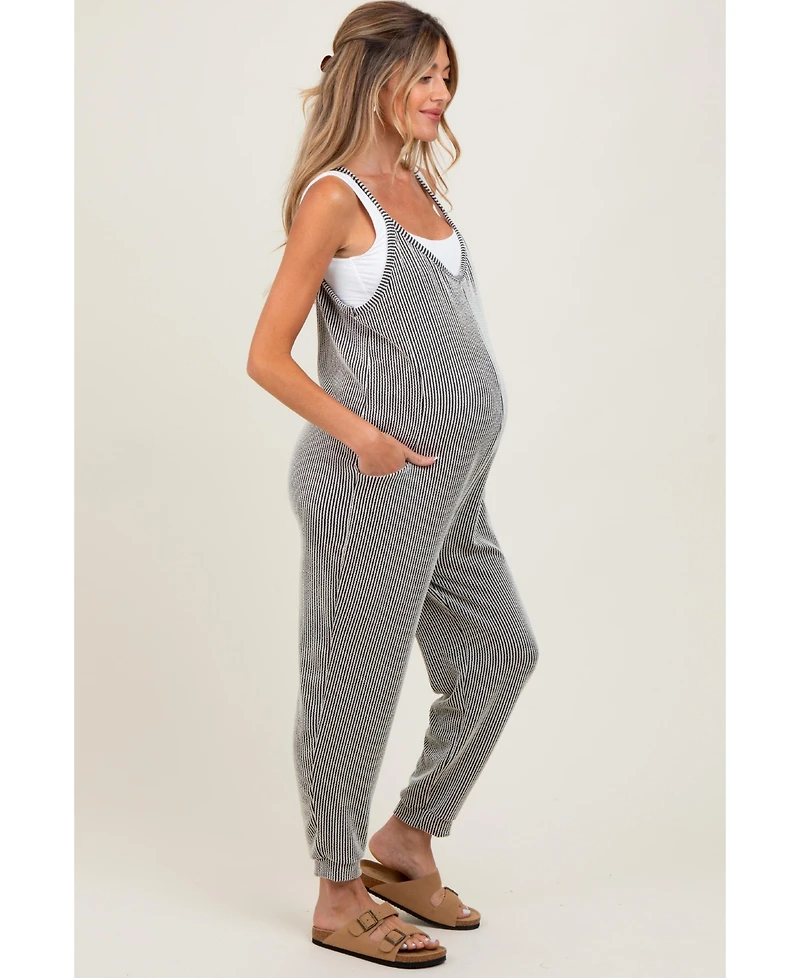 Pinkblush Maternity Charcoal Ribbed Sleeveless Jumpsuit