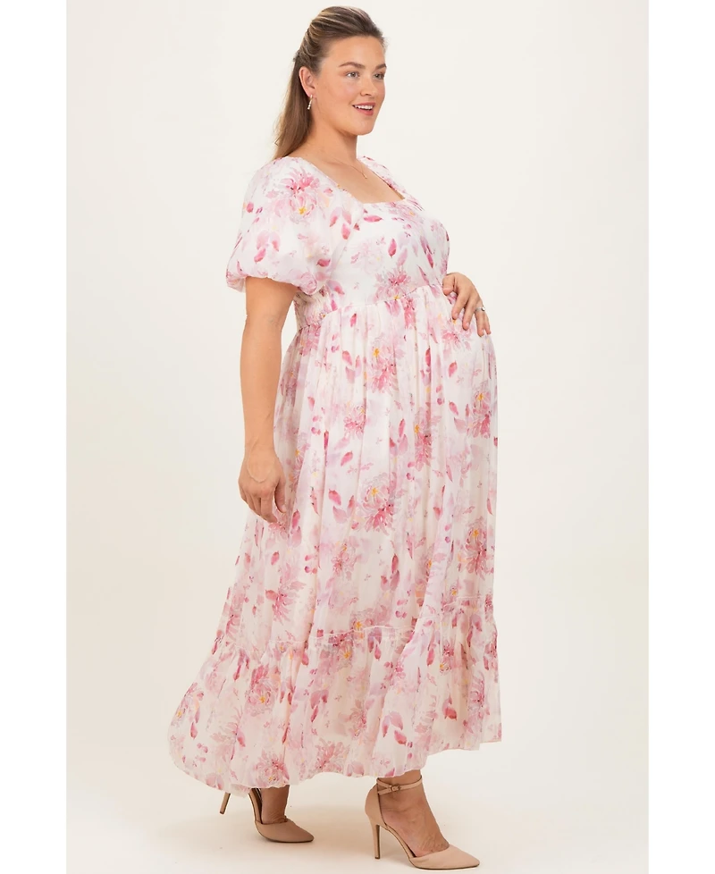 Pinkblush Plus Size Red Floral Puff Sleeve Maxi Dress