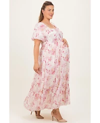 Pinkblush Plus Size Red Floral Puff Sleeve Maxi Dress
