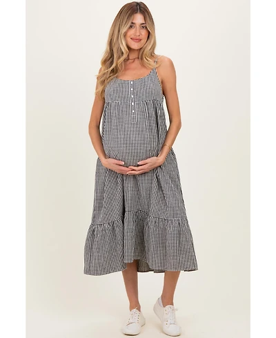 Pinkblush Maternity Black Gingham Sleeveless Midi Dress